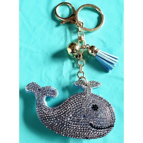 Crystal Whale Key / Purse Chain Charm with Leather Tassle - Picture 8 of 11